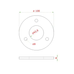 Kotviaca platňa (ø 100x6mm) na trubku ø 42.4mm (otvor ø 42.6mm), brúsená nerez K320 /AISI304 Kotviaca platňa (ø 100x6mm) na trubku ø 42.4mm (otvor ø 42.6mm), brúsená nerez K320 /AISI304